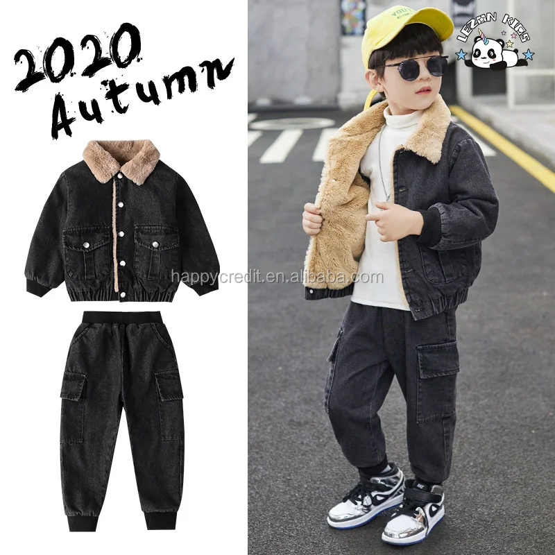 LEZONKIDS - New Fashion Kids Clothes Boys Velvet Denim Suits Winter Outfits Boys Jeans Sets With Good Quality